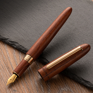 华士来木质钢笔原木学生成人书写练字0.5男士书法美工弯头礼盒装