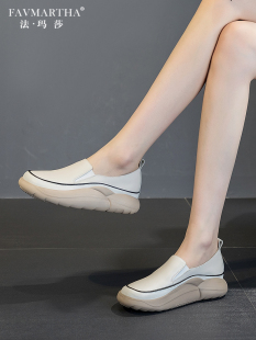 女鞋 轻量厚底便鞋 2025新软底护士鞋 Fasusa层白牛皮女鞋