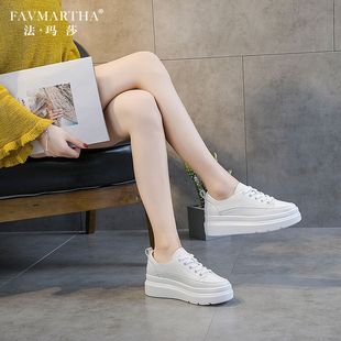 法玛莎真皮厚底内增高小白鞋女2025新款一脚蹬软底休闲运动女板鞋
