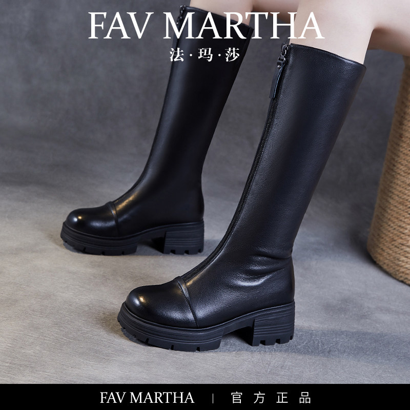 法玛莎靴子长筒靴女修饰腿型2025新款英伦风真皮粗跟厚底骑士女靴,女鞋,骑士靴,淘宝优惠券,粉丝福利购,淘宝优惠卷