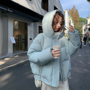氣質羽絨棉服女寬松顯瘦連帽面包服外套女 張貝貝ibell連帽短款