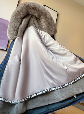 派克服女大衣2021冬新款连帽中长款过膝水貂獭兔毛内胆可拆卸皮草