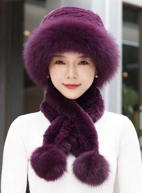 皮草帽子新款女冬保暖狐狸毛防寒帽加厚妈妈时尚仿獭兔毛礼帽秋冬