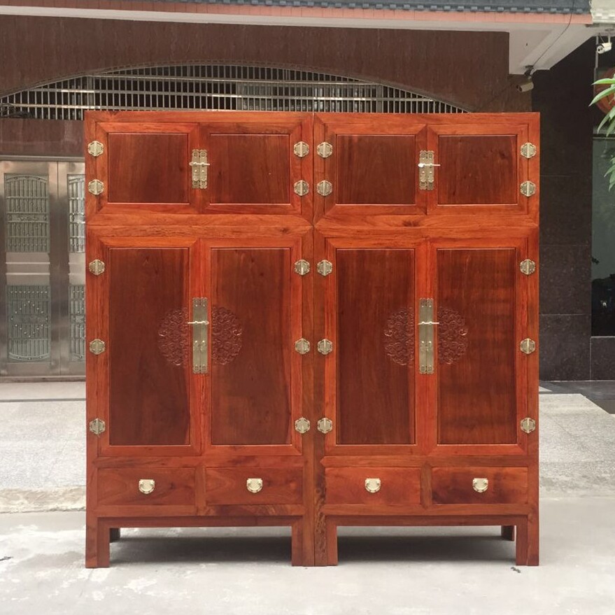缅甸花梨木顶箱柜 大果紫檀衣柜越南红木新中式云纹住宅家具