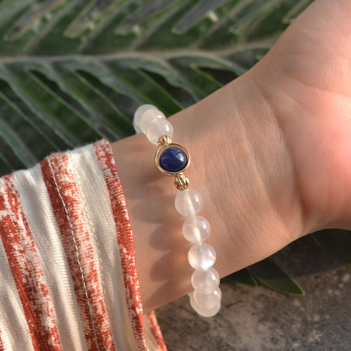 牛妞妞 天然蓝月光石手链水晶手串搭配蓝晶石设计款饰品 恋人之石
