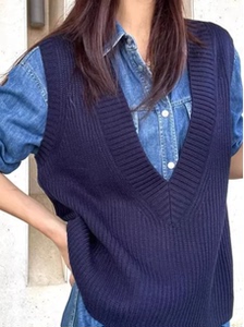 阿玛施女装正品新款V领学院风宽松针织背心马甲女5399678