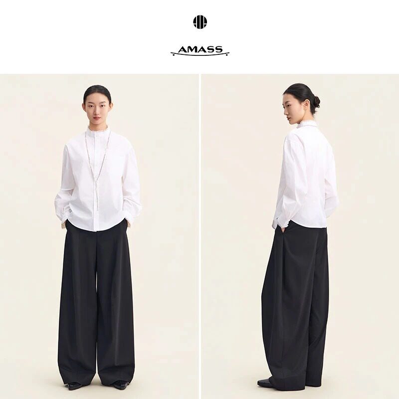 AMASS/阿玛施春新款花边领长袖衬衣时尚设计宽松衬衫530115粉彩风