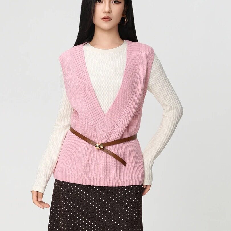 AMASS/阿玛施新款V领时尚休闲纯色马甲女针织出片漂亮衣服5399678