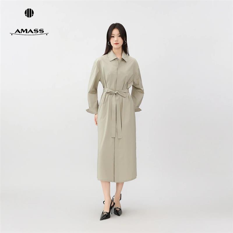 AMASS/春日高贵档次连衣裙收腰复古通勤中长款风衣裙550049
