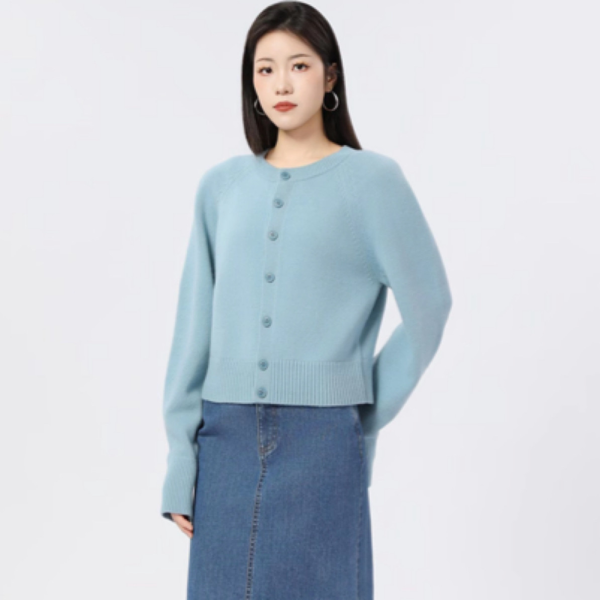 AMASS/阿玛施新款蓝色时尚毛衣显瘦圆领针织衫开衫打底上衣548033