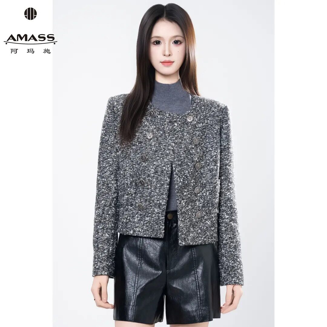 AMASS/阿玛施春秋季新款时尚气质小香风灰色设计感短外套 5400837