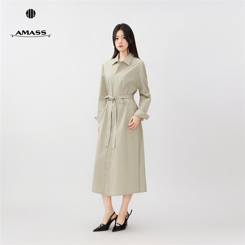 AMASS/秋季高贵档次连衣裙收腰复古通勤中长款风衣裙550049