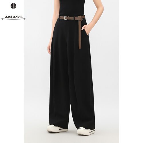 AMASS/阿玛施春夏新款轻职风复古气质时尚通勤阔腿弯刀裤女510025