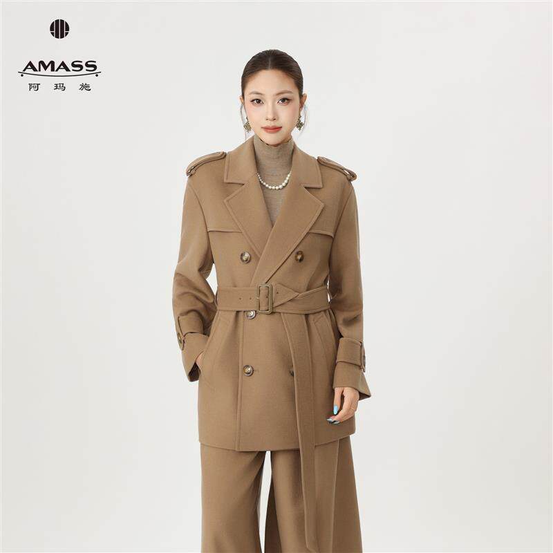阿玛施英伦风双排扣挺括气质羊毛呢短外套女士2025秋冬新品540044