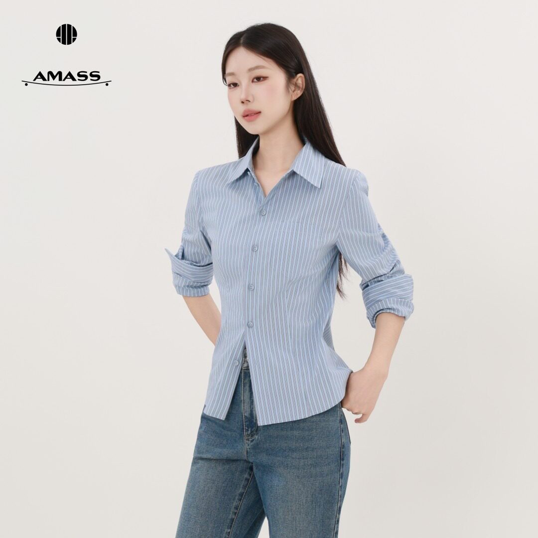 AMASS/阿玛施品质女装经典百搭通勤时尚百搭条纹长袖衬衫女530022