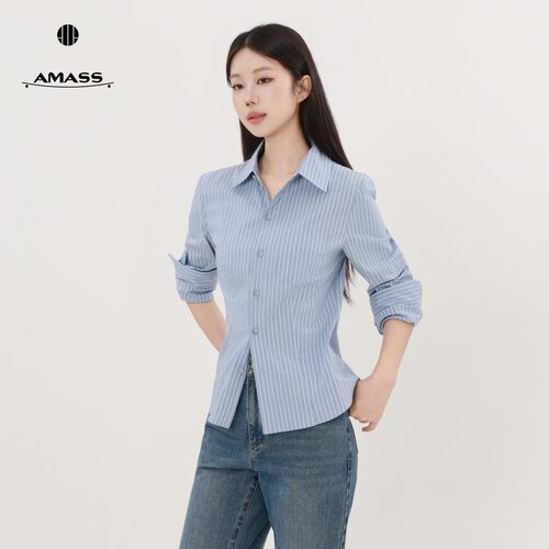 AMASS/阿玛施品质女装经典百搭通勤时尚百搭条纹长袖衬衫女530022