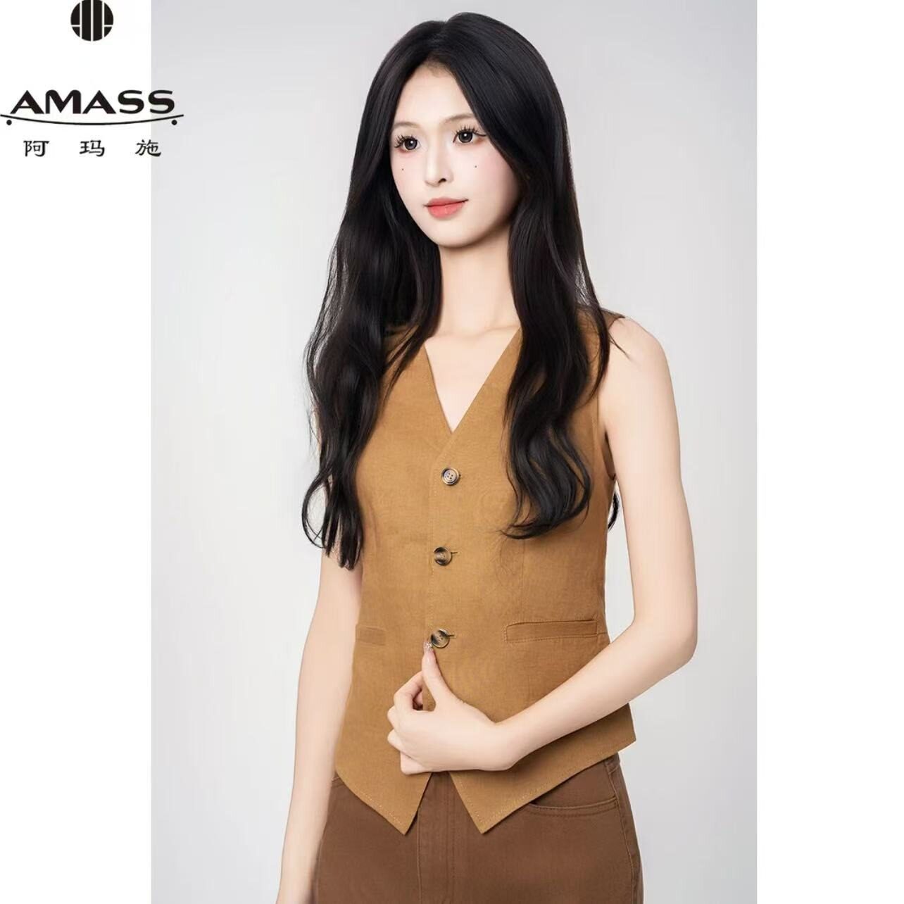 AMASS/阿玛施2026新款时尚气质休闲纯色亚麻西装马甲女士5400870