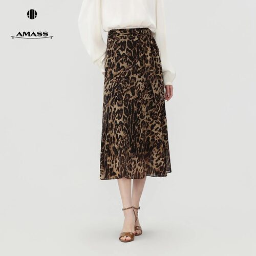 AMASS/阿玛施26夏日穿搭豹纹高级半身裙系带飘逸优雅A字裙520066