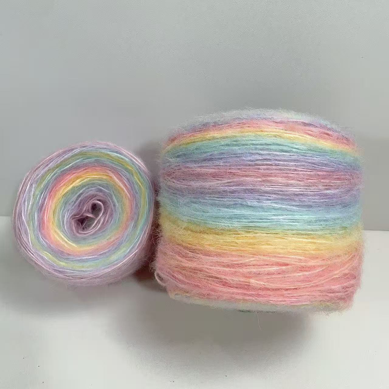 长段染马海渐变彩色七星毯斗篷手工毛线披肩DIY编织毯子毛衣围巾