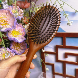 天然檀木长柄圆款彩绘气垫梳气囊头皮顺发按摩梳放松头疗卷发木梳