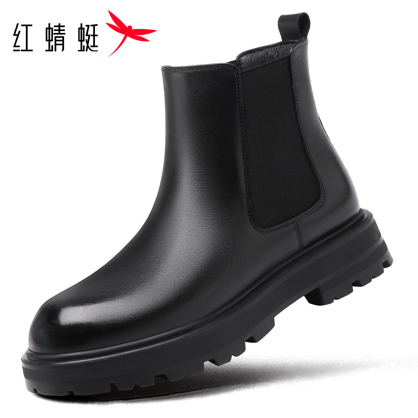 红蜻蜓切尔西靴男马丁靴高帮皮靴