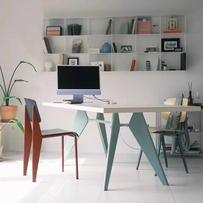 Vitra实木餐桌办公桌北欧奶油原木设计款长方形现代简约饭桌长桌