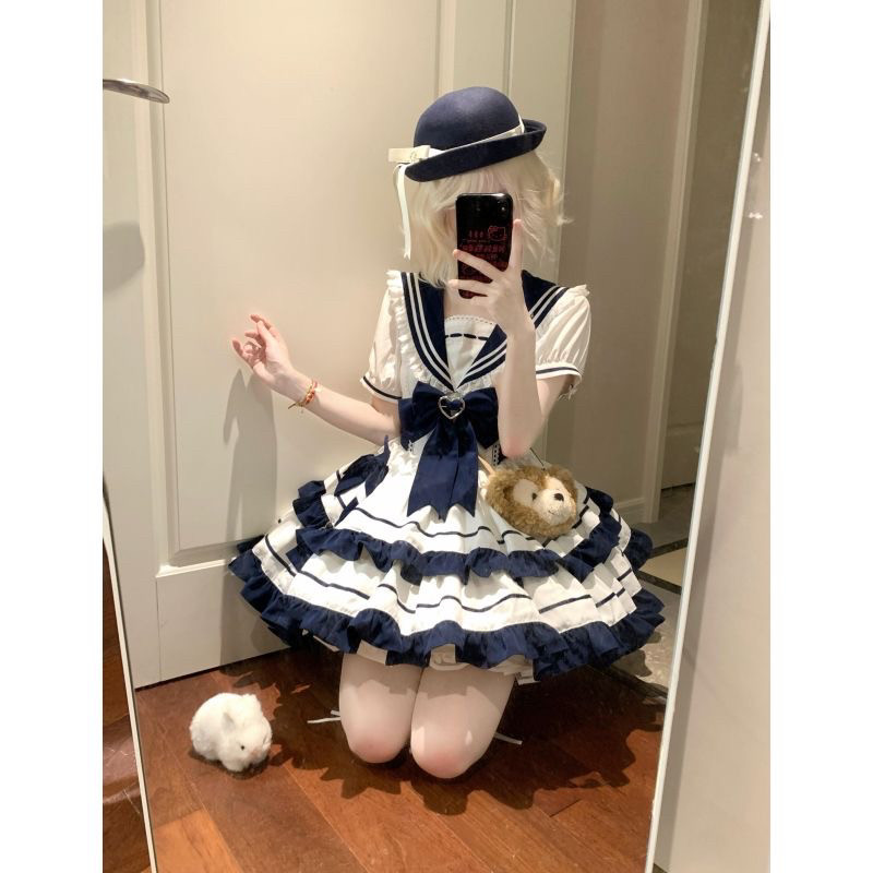 温柔海军风青春少女蛋糕裙洋装连衣裙子lolita洛丽塔洋装JK女校园