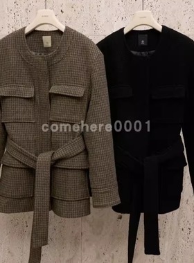 现货速发韩国东大门代购LOSSOM2025冬季新款气质系腰带毛呢外套