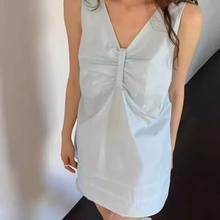 褶皱V领无袖 新款 背心连衣裙 Greek2025夏季 现货速发韩国东大门代购