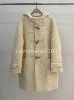 现货速发韩国东大门代购blanc2025秋季新款连帽牛角扣毛呢大衣