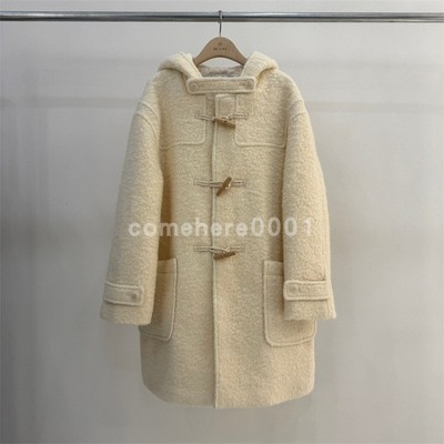 现货速发韩国东大门代购blanc2025秋季新款连帽牛角扣毛呢大衣