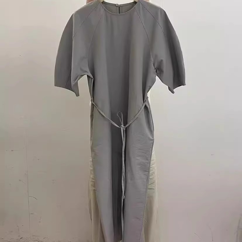 现货速发taupe韩国东大门代购女25夏圆领系带显瘦净版短袖连衣裙