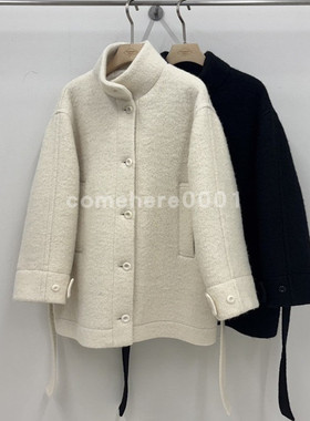 现货速发韩国东大门代购VERGAMOT2025冬季新款立领系腰带毛呢外套