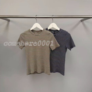 T恤 休闲圆领撞色条纹短袖 现速发韩国东大门代购 water2026春夏新款