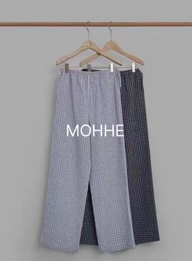 现货速发韩国东大门代购mohhe2025夏季新款松紧腰格子直筒休闲裤