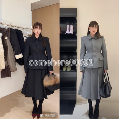 现货速发韩国东大门代购EITHER2025冬沙漏腰西服外套+半身裙套装