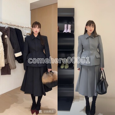 现货速发韩国东大门代购EITHER2025冬沙漏腰西服外套+半身裙套装