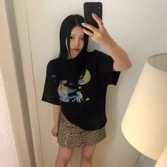 现货速发韩国东大门代购seolo2025夏季新款猫咪印花圆领短袖T恤