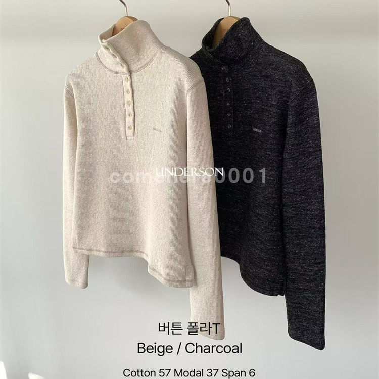 现货速发韩国东大门代购underson2025冬季新款设计感翻领纽扣毛衣