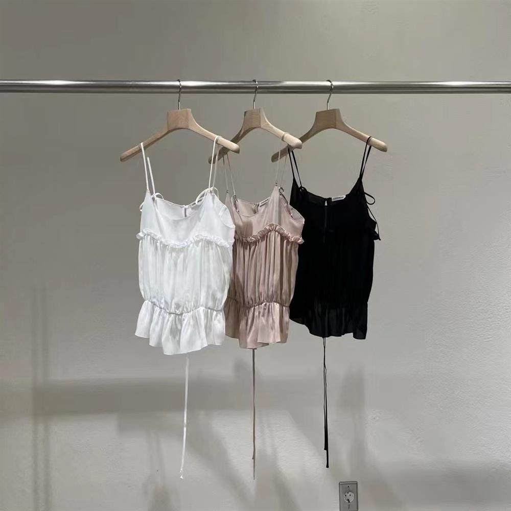 现货速发韩国东大门代购 statement2025夏季新款木耳花边吊带背心