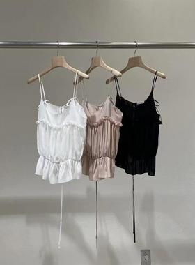 现货速发韩国东大门代购 statement2025夏季新款木耳花边吊带背心