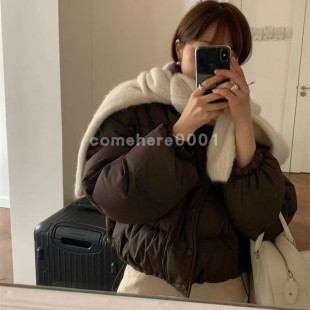 现货速发韩国东大门代购ounce2025秋冬新款立领抽绳短款羽绒服