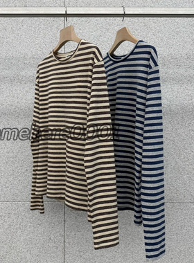 现速发韩国东大门代购at the bagel2026春夏新款圆领条纹长袖T恤