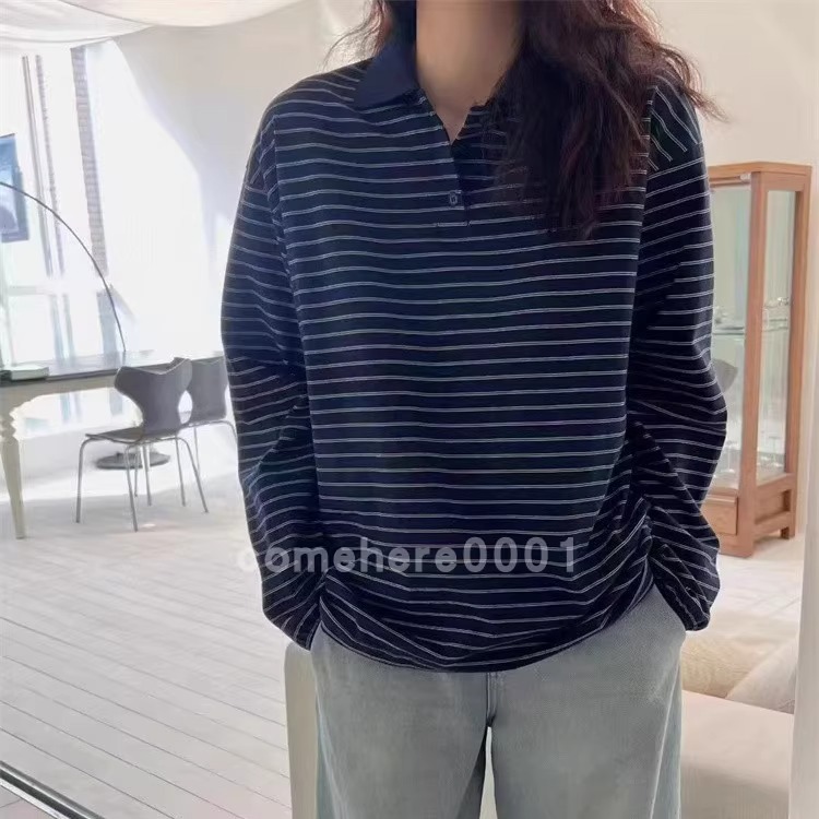 现货速发韩国东大门代购Onetaste2025秋季新款翻领细条纹宽松上衣