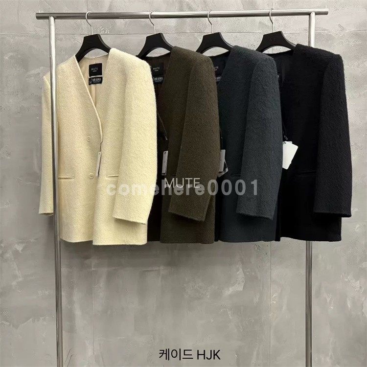 现货速发韩国东大门代购mute2025冬新款V领廓形宽松毛呢西装外套
