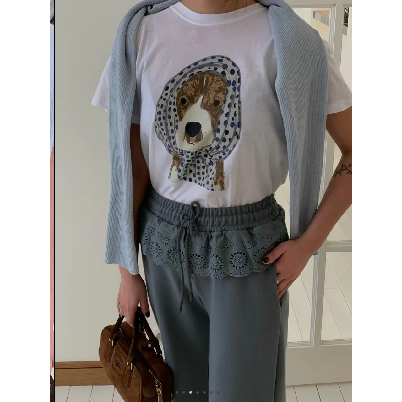 现货速发韩国东大门代购TARA BY MOTION2025夏季新款头巾小狗T恤