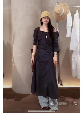 现货速发韩国东大门代购statement2025夏季新款褶皱短袖连衣裙