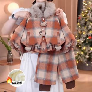 女童冬季套装2026新款儿童洋气时髦加绒呢子外套女孩冬装加厚裤子