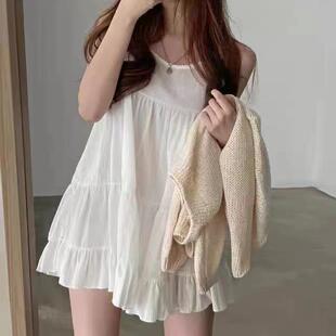 2023新款夏装新款法式初恋白色仙女吊带连衣裙宽松娃娃裙短裙子