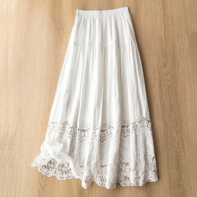 巨美~重工镂空立体绣花柔棉高腰半身裙法式浪漫简约轻盈透气半裙